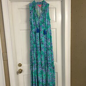 Lilly Pulitzer Blue and Green Maxi Dress